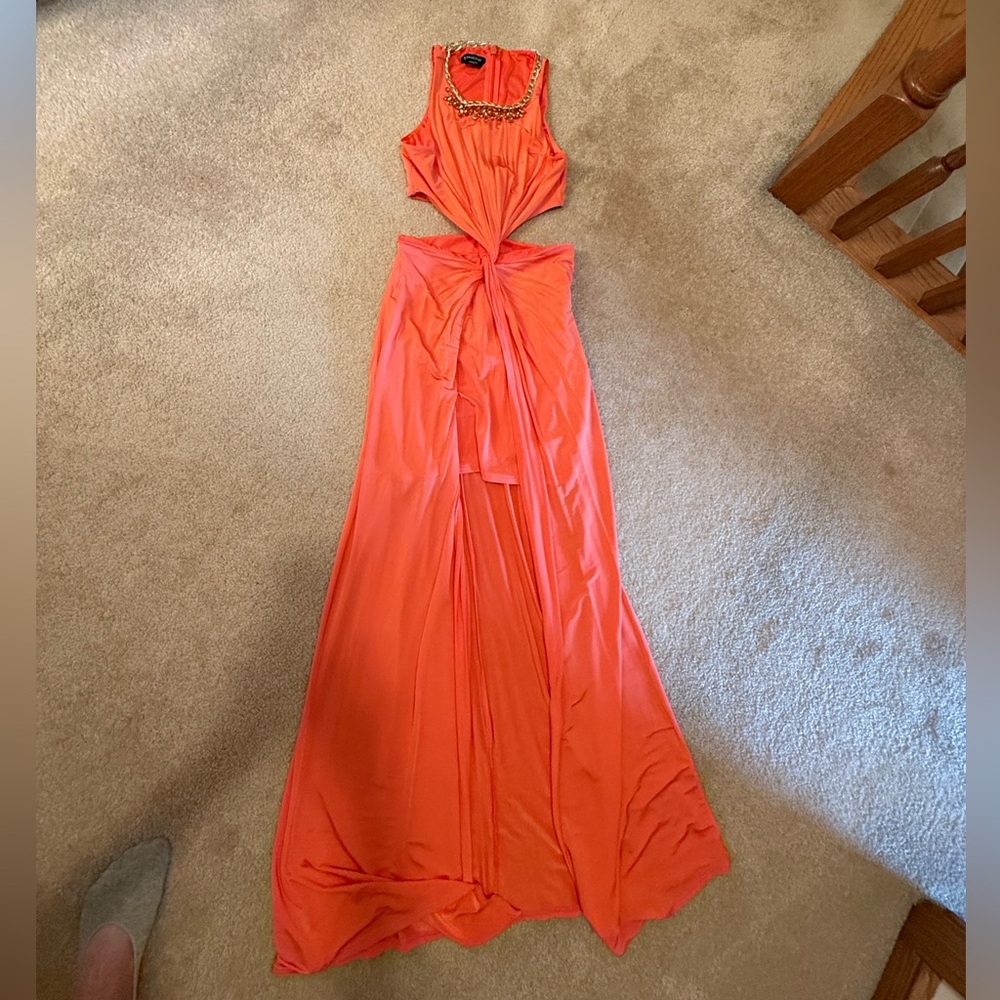 Bebe Orange Elegant Dress with Overskirt